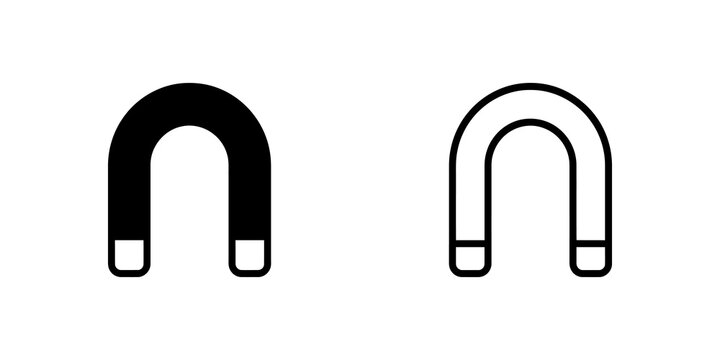 Horseshoe magnet icon pair in black outline on flat isolated surface.