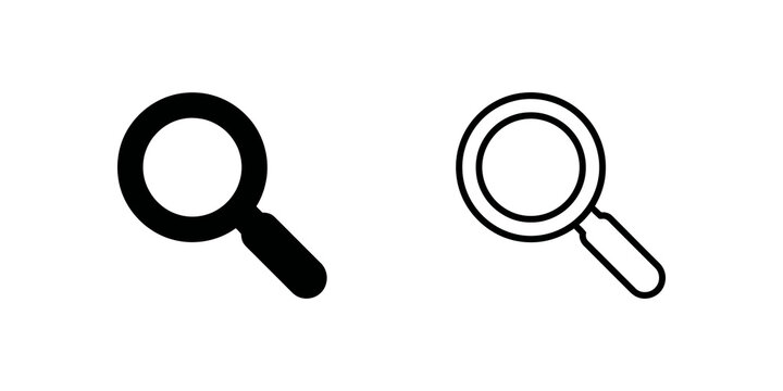 Magnifying glass search icon duo with solid linear styles for web use.