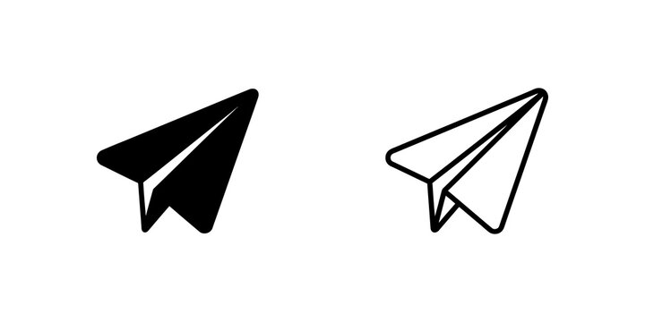 Paper plane icon set with solid and linear black wing design elements.