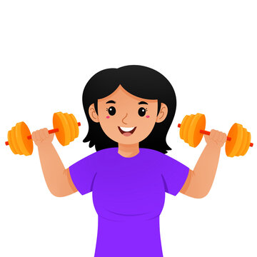 Smiling woman exercising with dumbbells vector