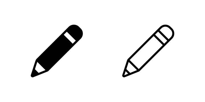 Pencil tool editing and drawing icons set with black stroke details.