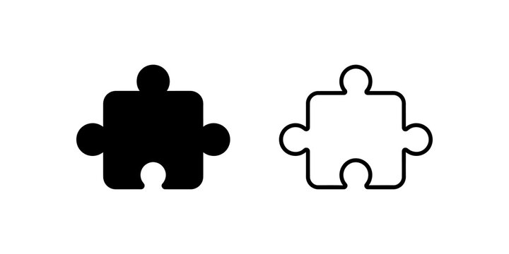 Puzzle piece icon set in solid and linear style on clear backdrop image.