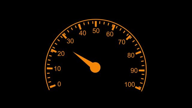 Car speedometer at high-speed animation, Circular car speedometer showing about 100 mph animated. Car speedometer dashboard. Futuristic dashboard meter animation, Digital speedometer animation. 4k