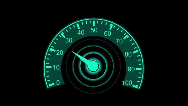 Digital speedometer animation. Futuristic gauge illustrating car velocity and dashboard performance. Car speedometer dashboard. Futuristic dashboard meter animation with neon arc scale, precise motion