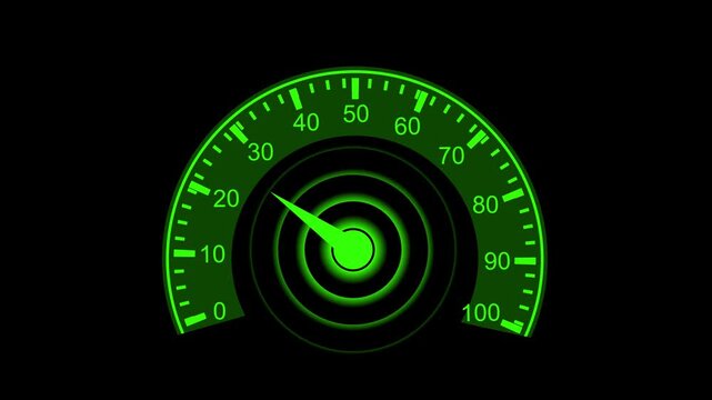 Digital speedometer animation. Futuristic gauge illustrating car velocity and dashboard performance. Car speedometer dashboard. Futuristic dashboard meter animation with neon arc scale, precise motion