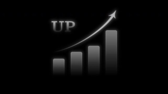 An animation of multicolored graphs showing increases and decreases in various metrics&mdash;such as price, quantity, GDP, Bitcoin, and other indicators&mdash;featuring charts composed of four rising bars.