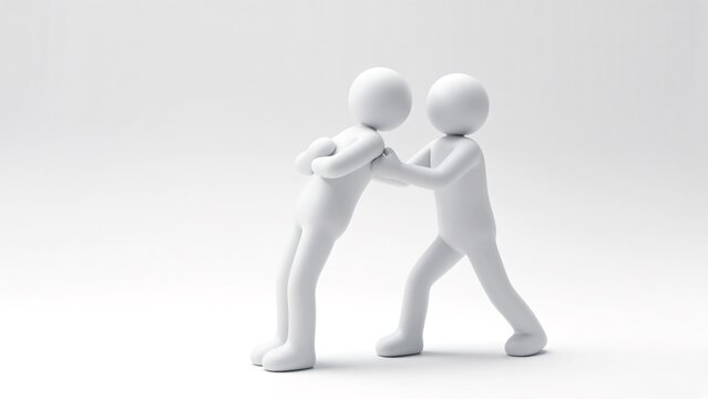 Minimalist 3D white human figures performing a trust fall exercise with soft lighting on a clean white background, symbolizing partnership, reliance, and corporate trust.