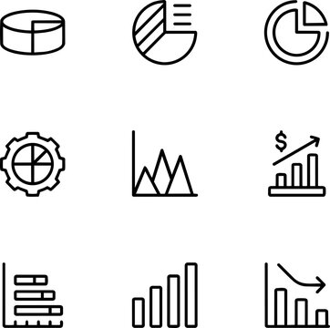 Set of financial and business data chart icons for analysis with bar chart