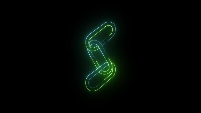 Green color neon line Chain link icon. Link icon, internet symbol connect button on black background. 4k animation