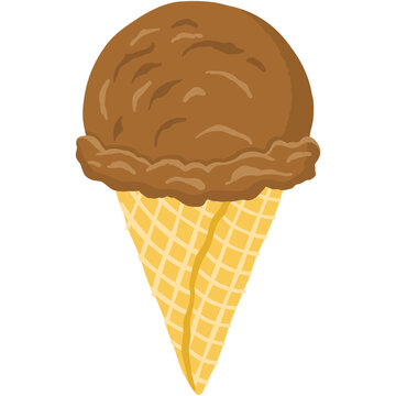 single dome shape scoop chocolate ice cream in waffle cone colorful flat doodle hand-drawn