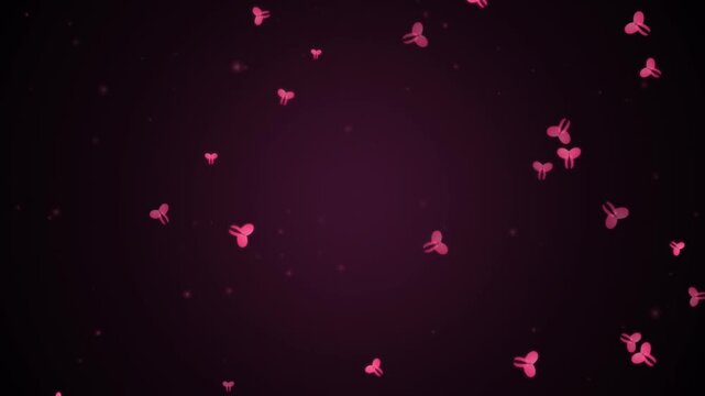 Antibody medical illustration background. Floating pink antibody proteins in microscopic view. Science research animation frame for immunology, disease study, and pharmacology concept.