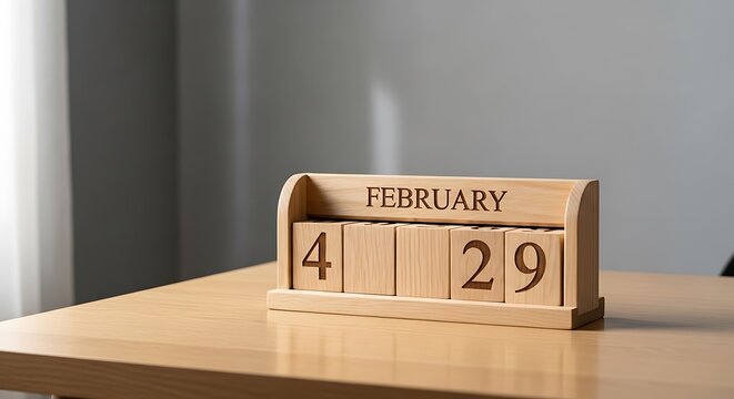 Wooden calendar block displaying february 29 on a light surface
