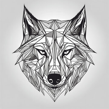 Geometric wolf head line art illustration