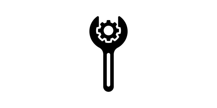 Wrench repair tool combined with gear symbol on isolated canvas view now.