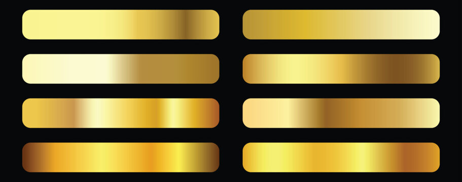 set of abstract gold gradient palette Soft champagne gold gradient swatches collection. Set of Golden premium gradient. Golden bar set. eps10, vector illustrator.