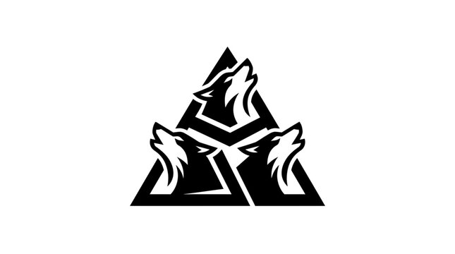 Tribal Wolf Triangle Logo Icon Silhouette, Howling Animals, Mystic Symbol, Isolated