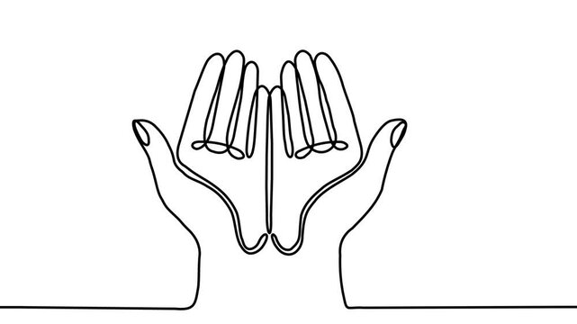 Continuous line drawing of hands forming a heart shape