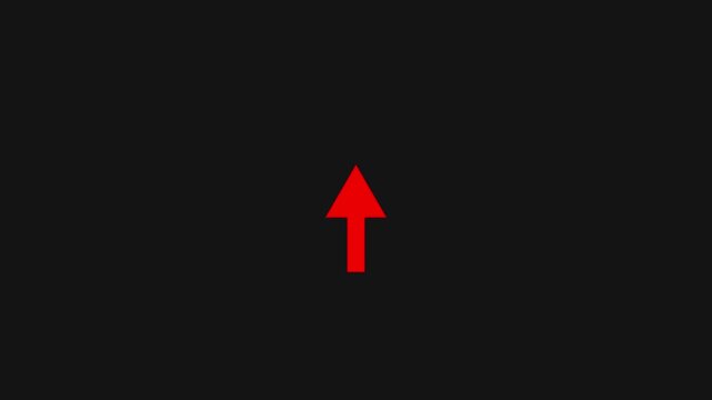 Bright red upward arrow icon on a dark background, representing upload, increase, trends, upward direction, growth, progress, and navigation.