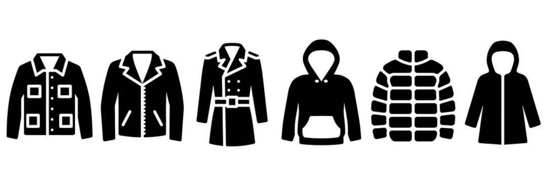Men and women seasonal jacket and outerwear vector icons collection
