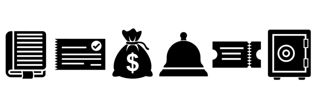 Finance and administration icons featuring secure assets and payments