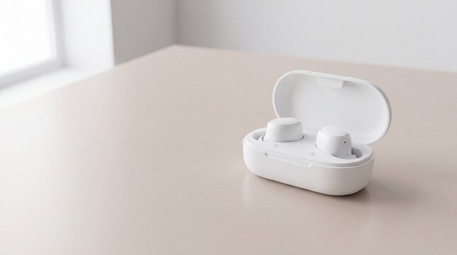 Wireless earbuds in an open charging case