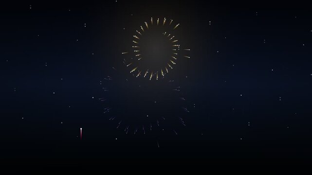 Colorful spiral fireworks explode against a dark night sky 4K