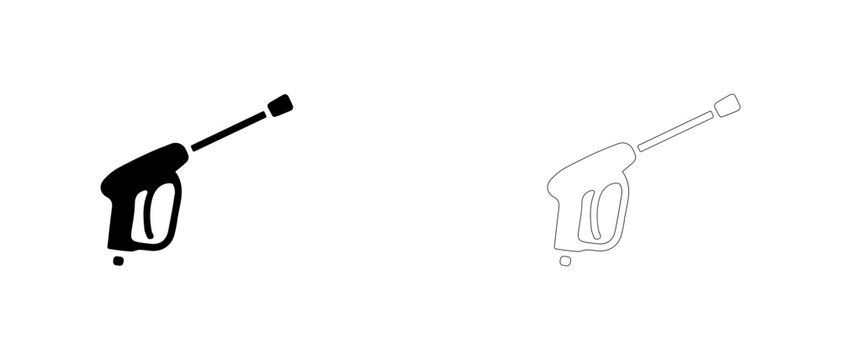 Pressure washer gun vector icon filled and outline, high pressure water jet and car wash wand symbol.