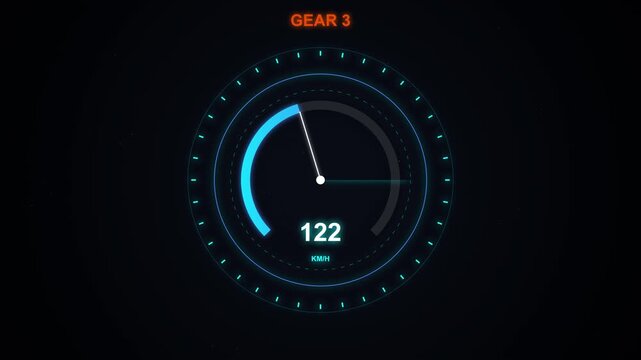 Digital Speedometer Showing Fast Car Speed Changes and Gear Shifts