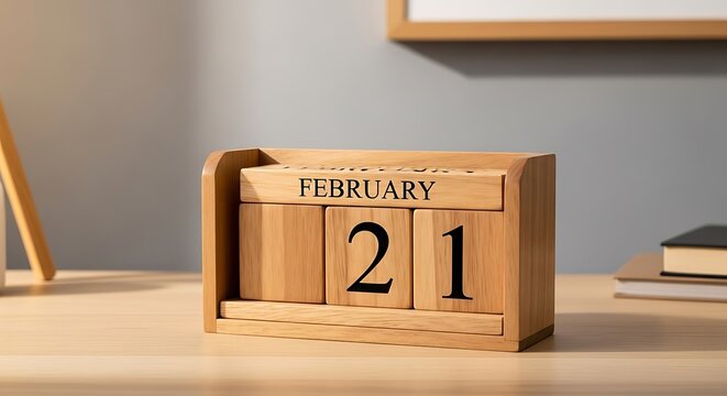 Wooden calendar block showing february twenty first