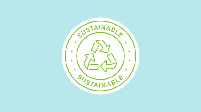 Sustainable environment sticker animation with a green recycling arrows inside on a transparent background. Recycling and sustainability. Seamless animated icon. 4K video overlay isolated element.