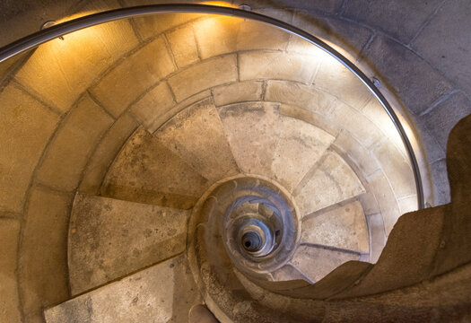 Spain, Barcelona.  Spiral staircase to tower in cathedral.