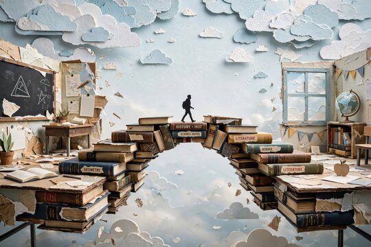 Gateway of Knowledge: Books Archway Under a Cloudy Sky