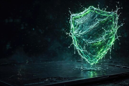 Glowing Green Shield Icon Representing Digital Security and Protection