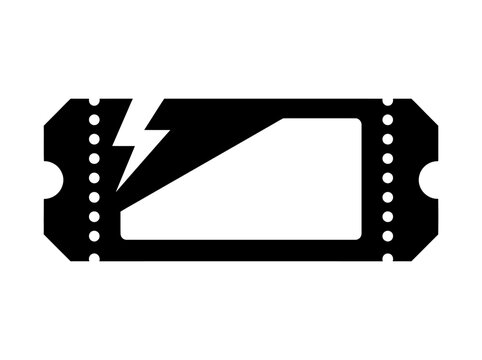 Ticket silhouette with lightning bolt icon, black vector graphic for event promotion and sales symbol