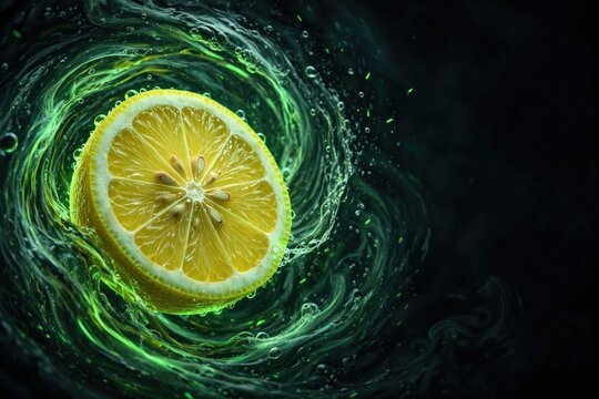 Vibrant Lemon Against Swirling Emerald Energy Vortex