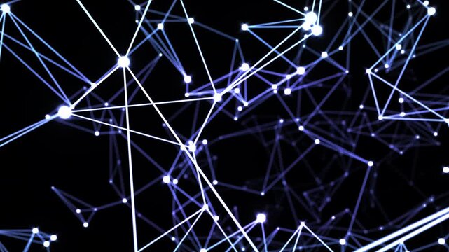 Digital technology network plexus animation looped futuristic node connection line background. 3d render