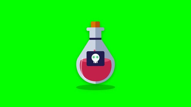 Poison Bottle with Skull Symbol on Green Screen Background.