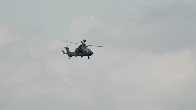 Military Eurocopter Tiger attack helicopter flying