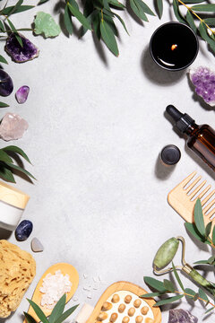 Spa Wellness Background with Natural Beauty Tools and Copy Space