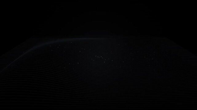 Abstract dark wave motion background, with floating particles, minimalist digital flow, animation for technology, and data visualization