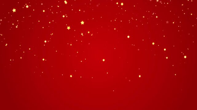 abstract red luxury gold dust falling motion background with golden glitter shiny stars and bokeh lights and particles, holiday christmas new year social media design element