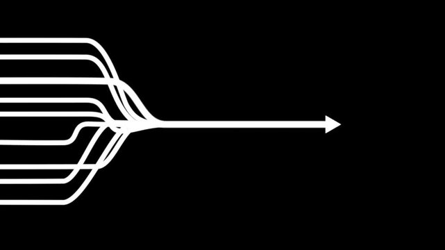 Abstract Data Flow Merge Arrow Icon, Multiple Lines Converging into Single Direction, Network Routing and Workflow Process Symbol.