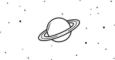 Hand drawn saturn planet with rings and stars isolated on transparent background © Mansura