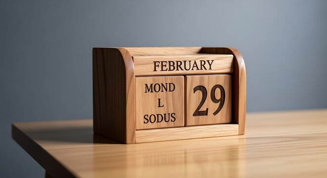 Wooden calendar showing february 29th leap year date on monday