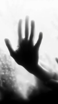Dark, blurred silhouette of human hands and zombie palms on a foggy background. Mysterious, creepy atmosphere, Halloween concept