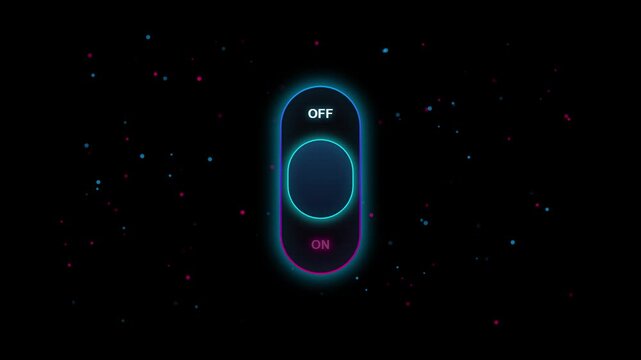 Neon toggle switch animation: on and off ui interaction with floating particles interface