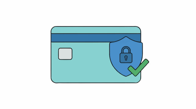 A secure credit card icon with a shield and padlock illustration