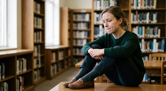 Woman with OCD silently repeating phrases to neutralize feared thoughts. Intrusive thoughts and mental rituals