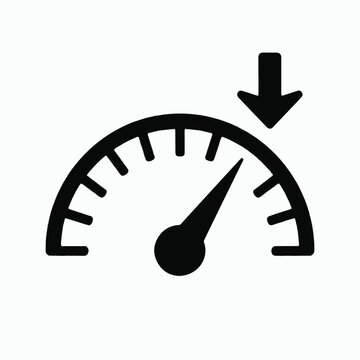 Speedometer icon with downward arrow indicating speed limit or reduction