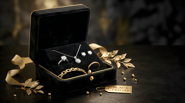 Black Friday jewelry gift set with necklace bracelet and earrings in